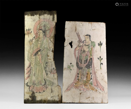 Painted Panels with a Musician and Bodhisattva