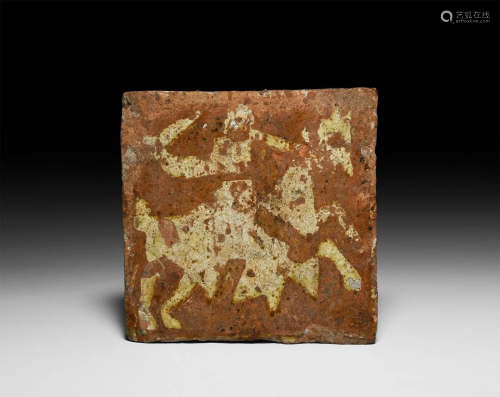 Medieval French Heraldic Tile with Knight on Horseback