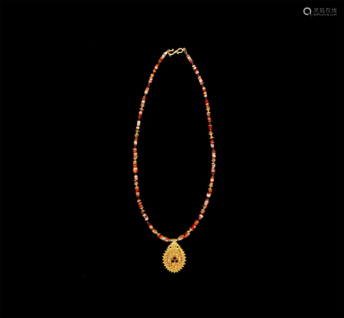 Hellenistic Gold, Agate and Garnet Bead Necklace