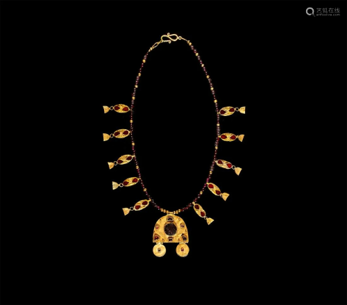 Hellenistic Gold and Garnet Necklace with Pendants