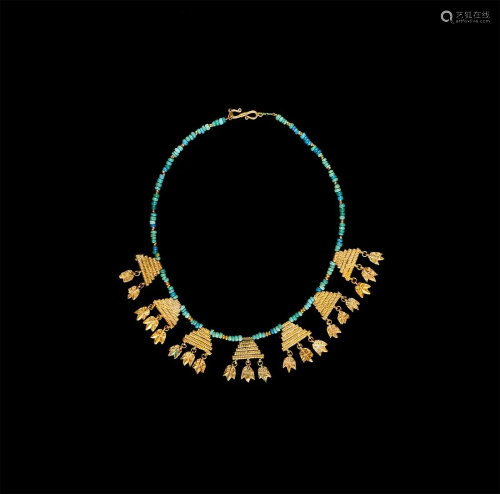 Hellenistic Gold and Turquoise Bead Necklace