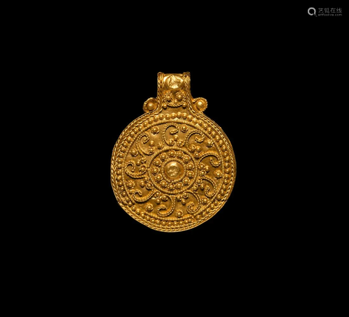 Viking Gold Filigree Sun Whorl Pendant