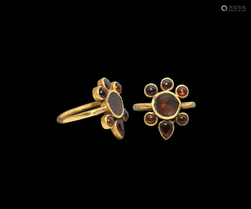 Germanic Gold Ring with Garnet Flower