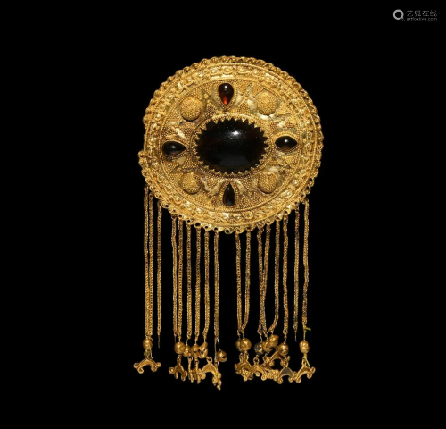 Large Sarmatian Gold Brooch with Pendants