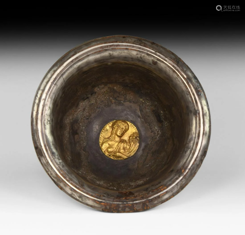 Hellenistic Silver Tulip-Shaped Cup with Gold Medallion