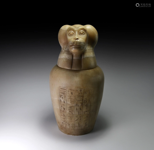 Large Egyptian Canopic Jar of Baboon-Headed Hapi