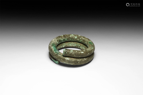 Bronze Age Heavy Decorated Coiled Bracelet