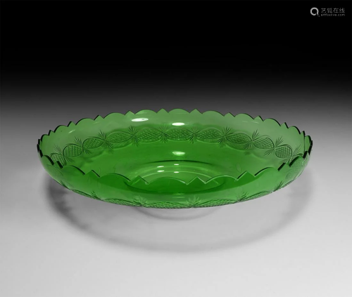 Post Medieval Large Green Glass Platter