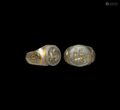 Large Islamic Gilt Silver Ring with Advancing Lion