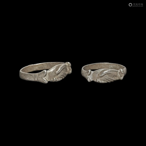 Post Medieval Silver Clasped Hands Ring