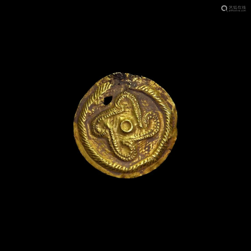 Viking Gold Bracteate with 'Fylfot'