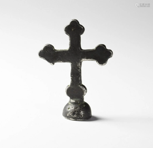 Medieval Holy Land Silver Cross on Base