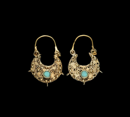 Islamic Gold Earring Pair with Turquoise