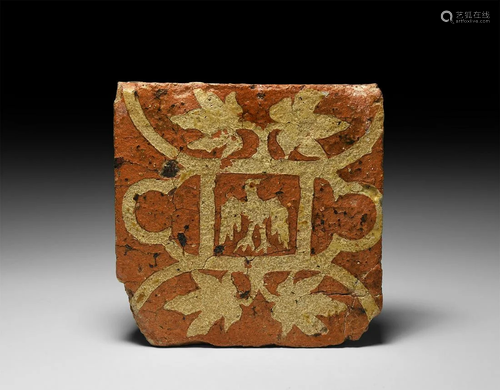 Medieval Heraldic Tile with Spread Eagle in Foliage