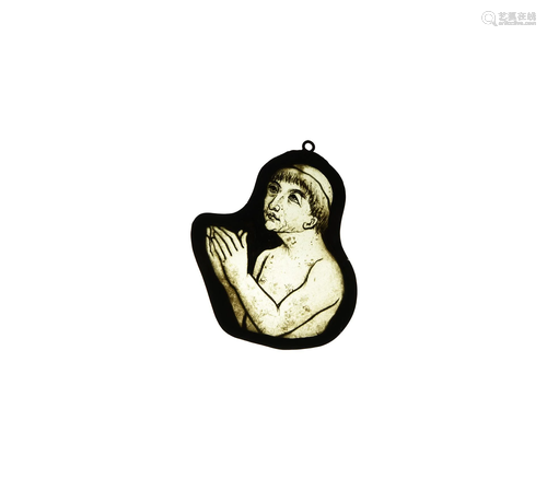 Medieval Stained Glass Praying Monk