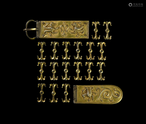 Medieval Gilt Silver Belt Mount Set