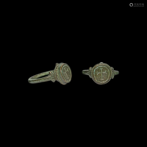 Late Roman Christian Ring with Cross