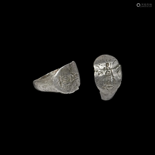 Roman Silver Ring with Goddess Minerva