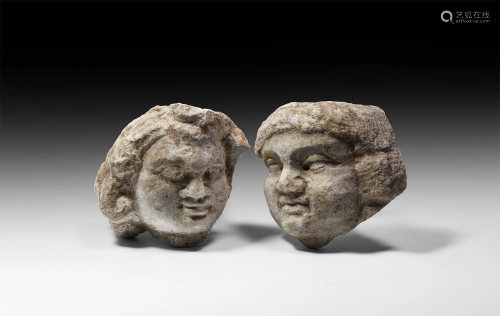 Roman Marble Cupid Face Pair