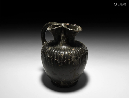 Greek Blackware Ribbed Oinochoe