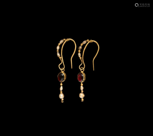 Roman Gold Earrings with Garnets and Pearls