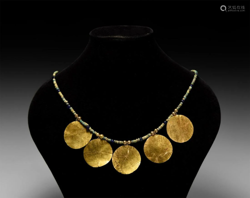 Egyptian Mummy Bead Necklace with Disc Pendants