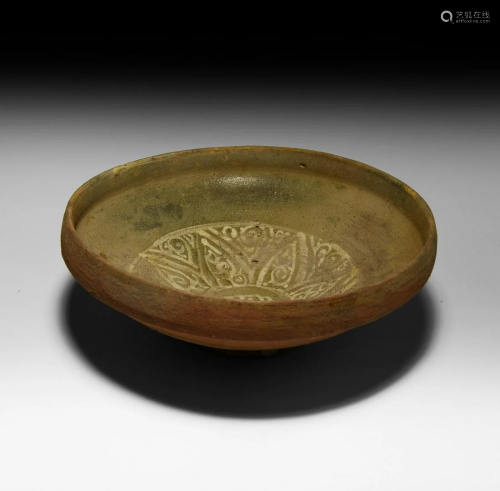 Large Byzantine Sgraffito Ware Bowl with Tree