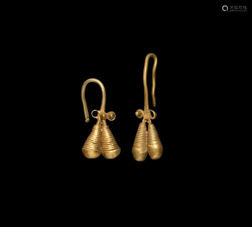 Greek Gold Earrings with Drops