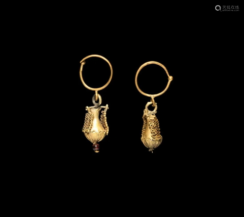 Greek Gold Amphora Earring Pair