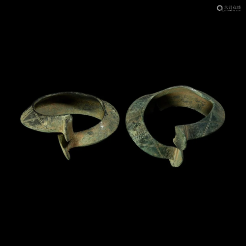 Massive Greek Anklet Pair with Geometric Design