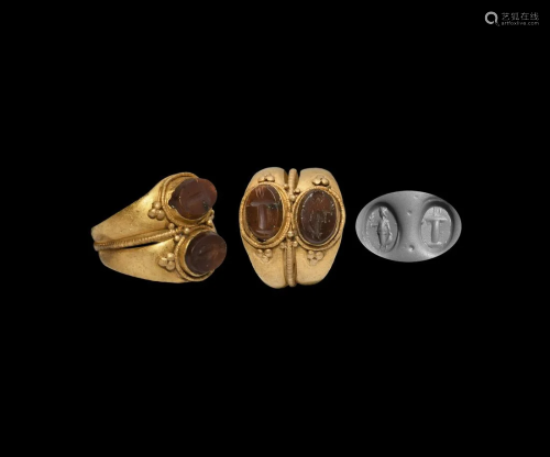 Roman Gemstones in Gold Double Bezel Ring