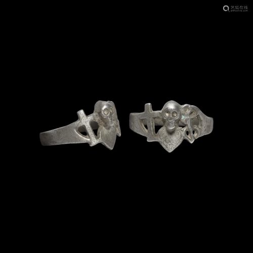 Post Medieval Silver Faith, Hope and Charity Skull Ring