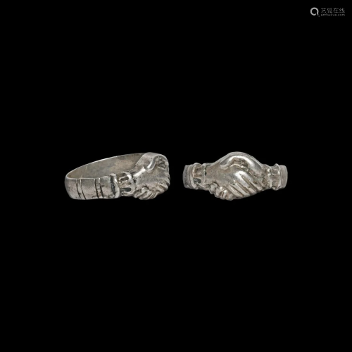 Post Medieval Silver Clasped Hands Ring