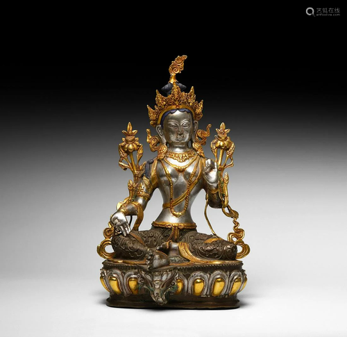 'The Desmond Morris' Gilt Bronze Seated Green Tara as