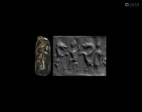 Neo-Babylonian Cylinder Seal with Mythical Beasts