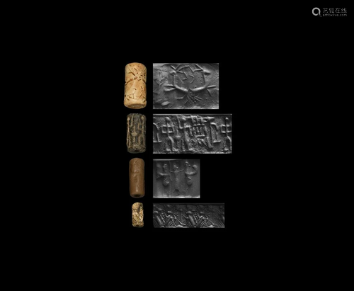 Cylinder Seal Group with Persian King, Horned Animals