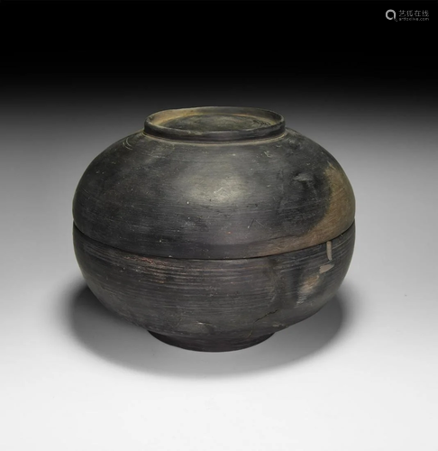 Chinese Han Black Burnished Lidded Bowl