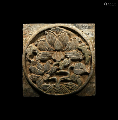 Chinese Song Painted Tile with Flowers