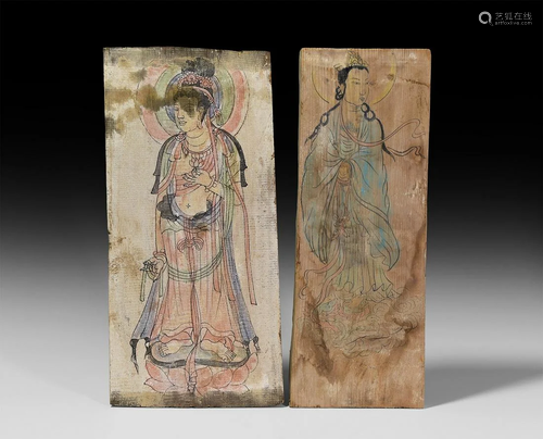 Chinese Painted Panels with Heavenly Beings