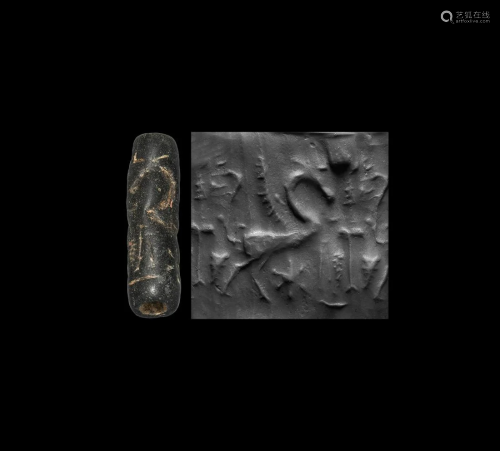 Cylinder Seal with Winged Stag and Sacred Tree