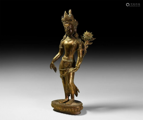Sino Tibetan Gilt Standing Goddess Figure