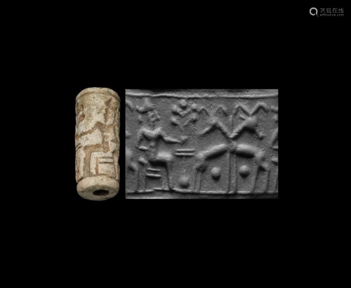 Mitanni Cylinder Seal with Man Holding Sacred Tree
