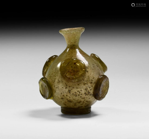 Sassanian Green Glass Button Vessel