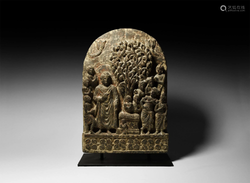 Gandharan Stele with Buddha and Sacred Tree