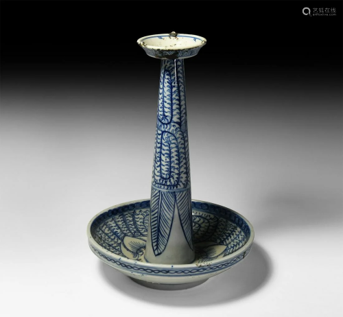 Qing Blue and White Candlestick with Lotus Flowers