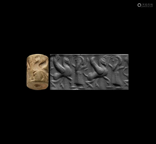 Central Asian Cylinder Seal with Hero and Monster Scene