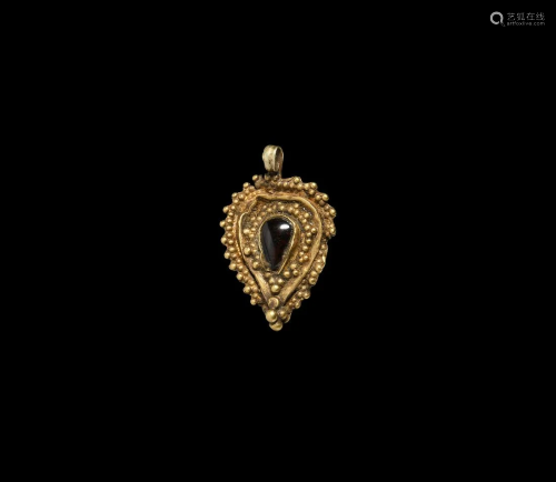 Byzantine Gold Teardrop Pendant with Garnet