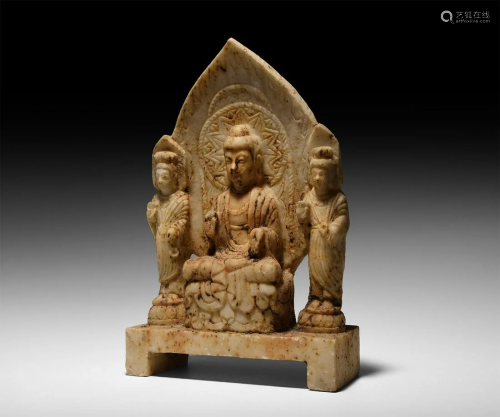 Chinese Marble Triad Buddha