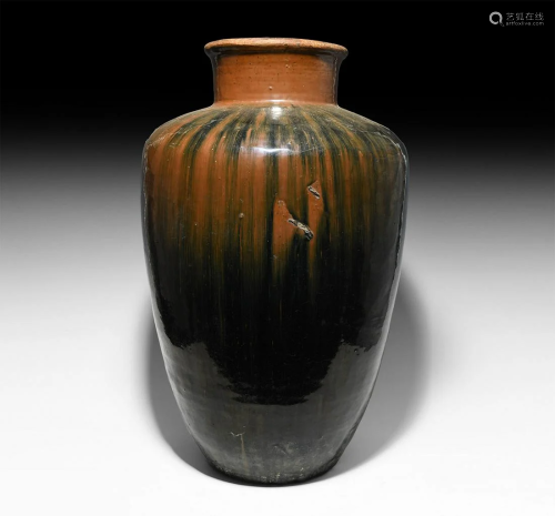 Very Large Chinese Qing Glazed 'Hare's Fur' Jar