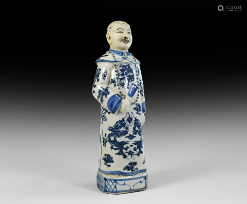 Chinese Blue and White Emperor Figure